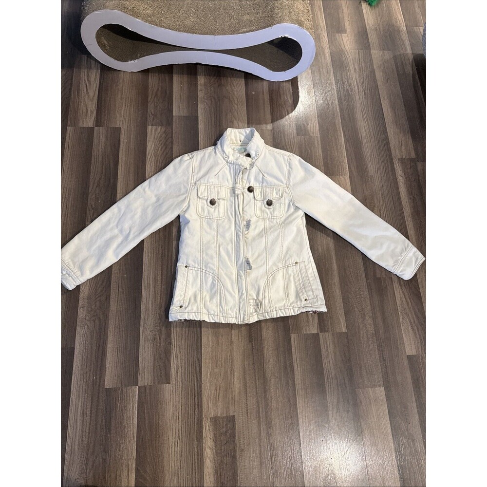 Maurice’s‎ Women’s Jacket White Brown Floral Sz M Big Button